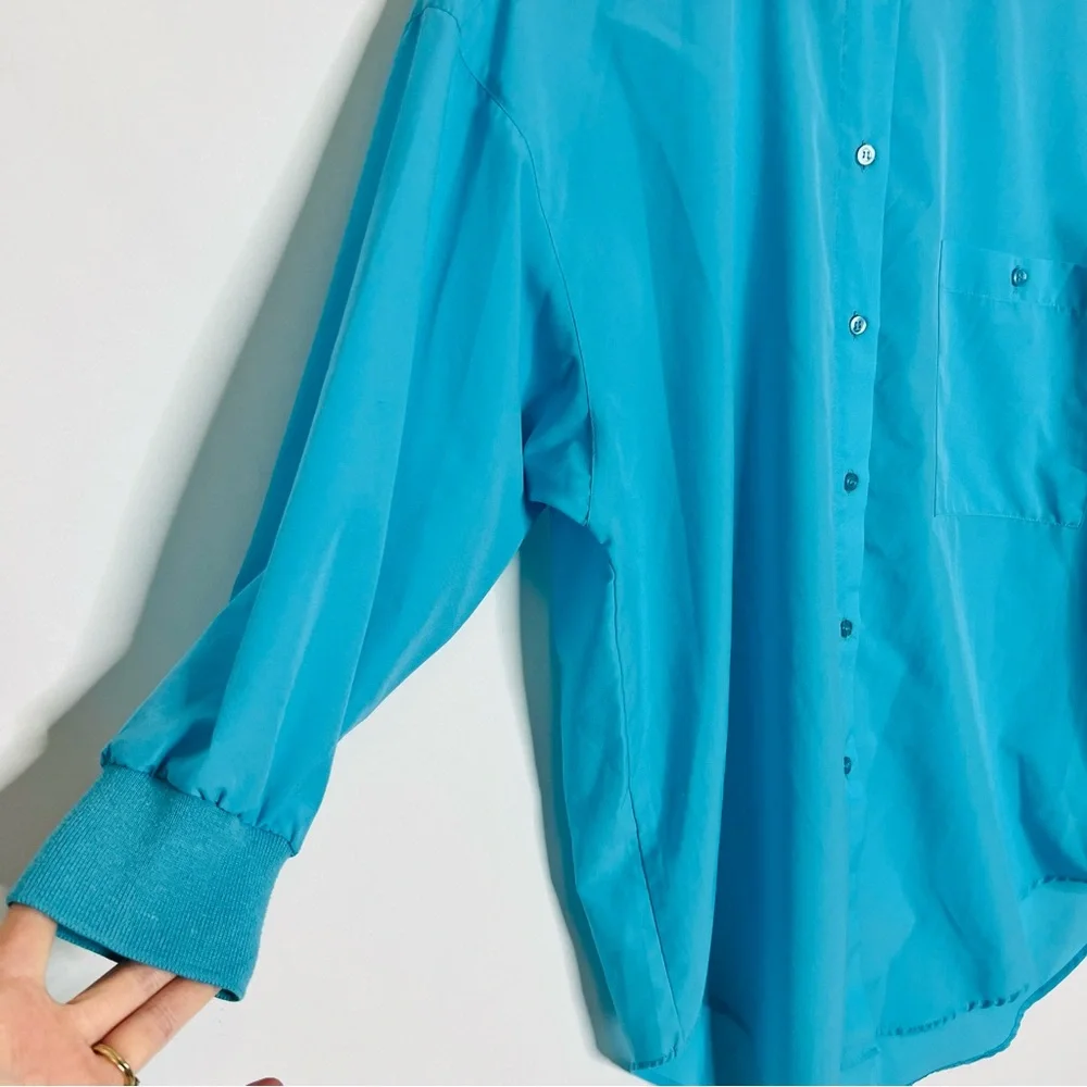 Vintage 80s Diane von Furstenberg Turquoise Blouse with Knit / Woven Collar - Picture 8 of 14